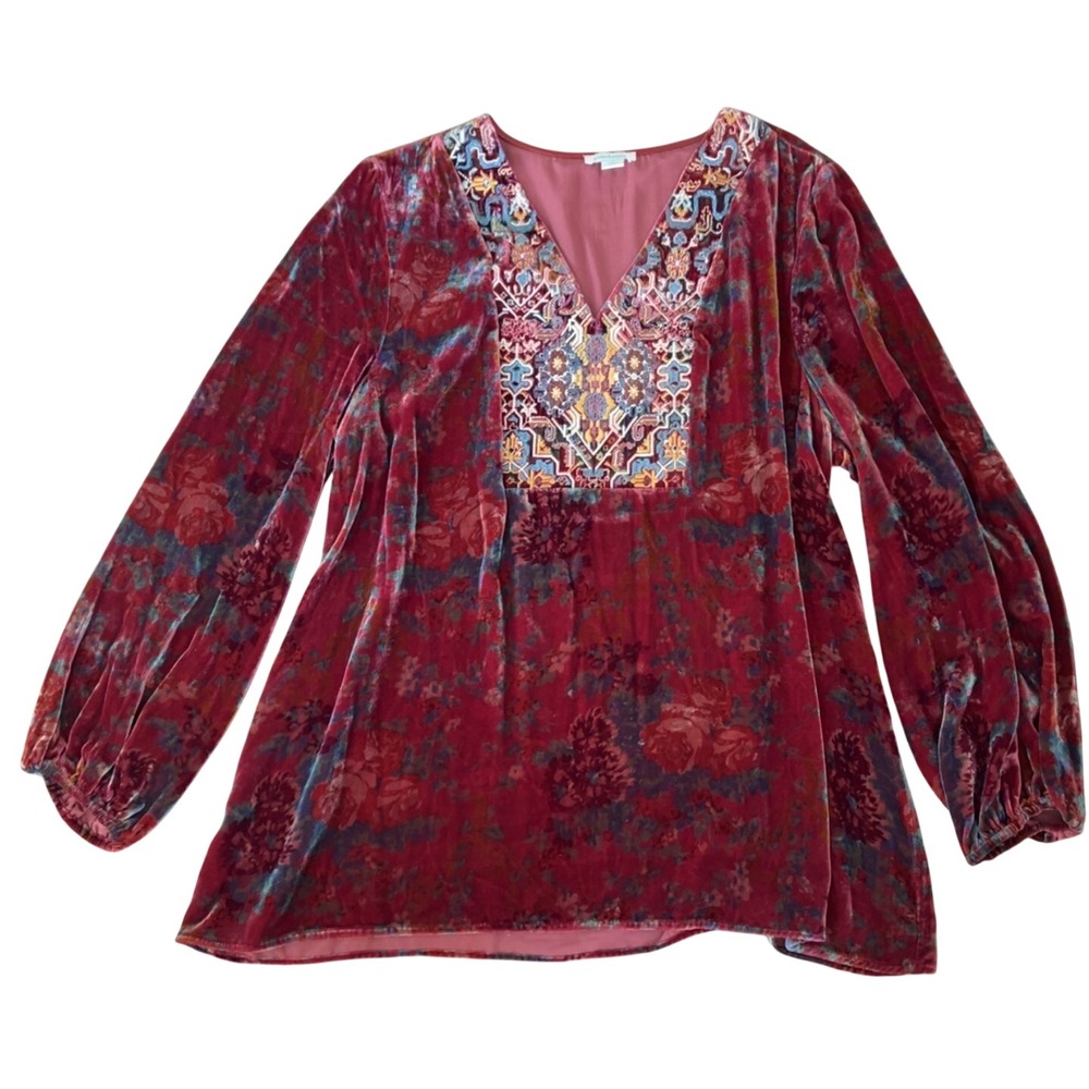 Sundance Silk Blend Velvet Embroidered Top | SZ: L